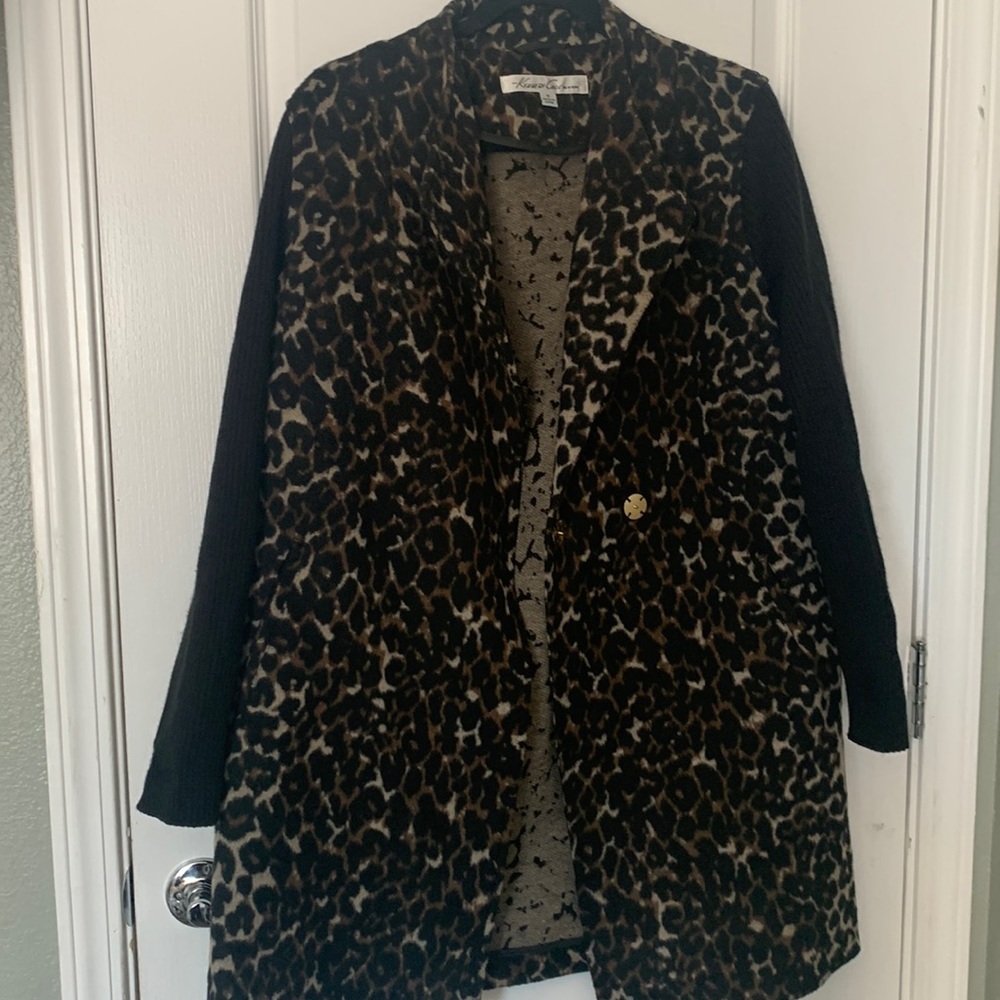 Kenneth Cole leopard print coat size Medium brown black mob wife - Picture 3 of 11